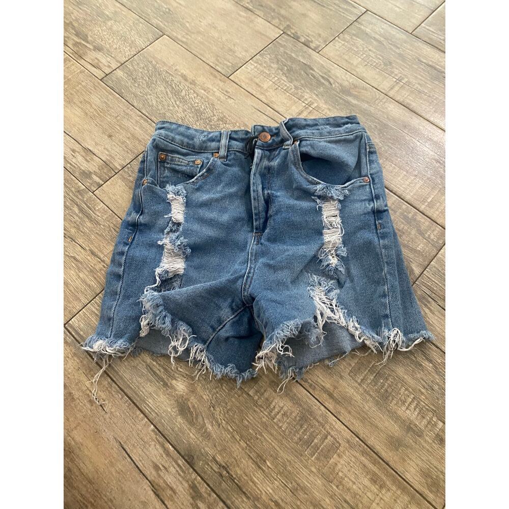 Almost Famous High Rise Cut Off Distressed Stretch Raw Hem Jean Shorts Size 5